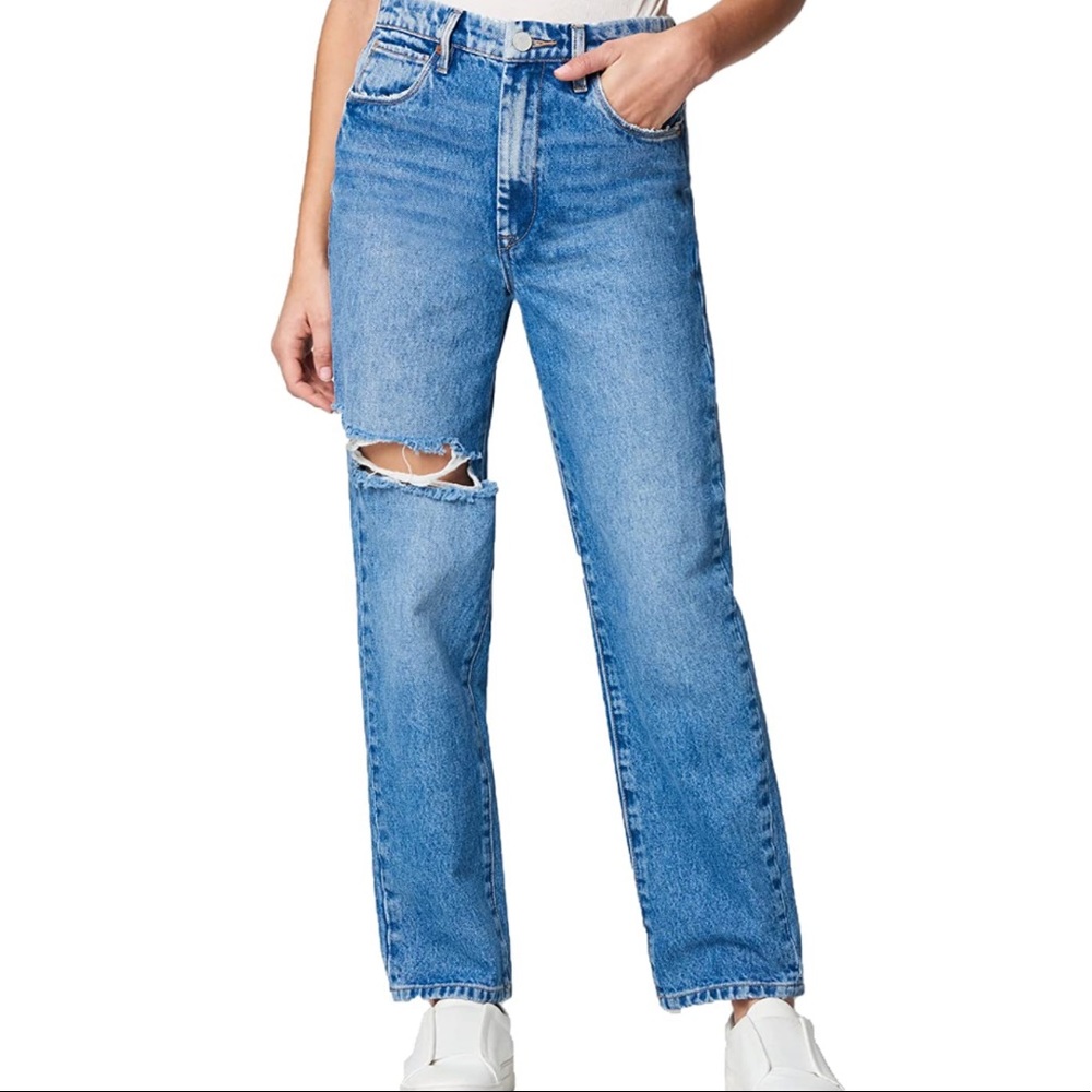Blank NYC High Rise Straight Leg Ripped Denim Jeans